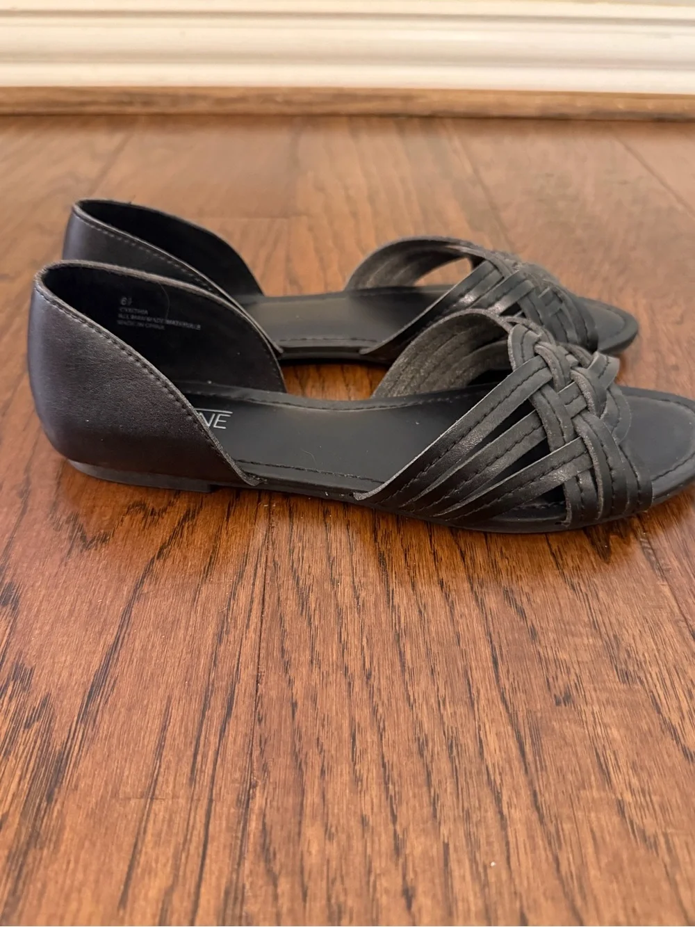 Amazon Topline Cynthia Black Braided Peep Toe Slide Sandals Women's Size 6.5